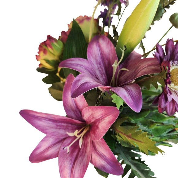 Artificial Wedding Bouquet Purple Lilies Yellow Roses Rustic Event Decor - Picture 5 of 10